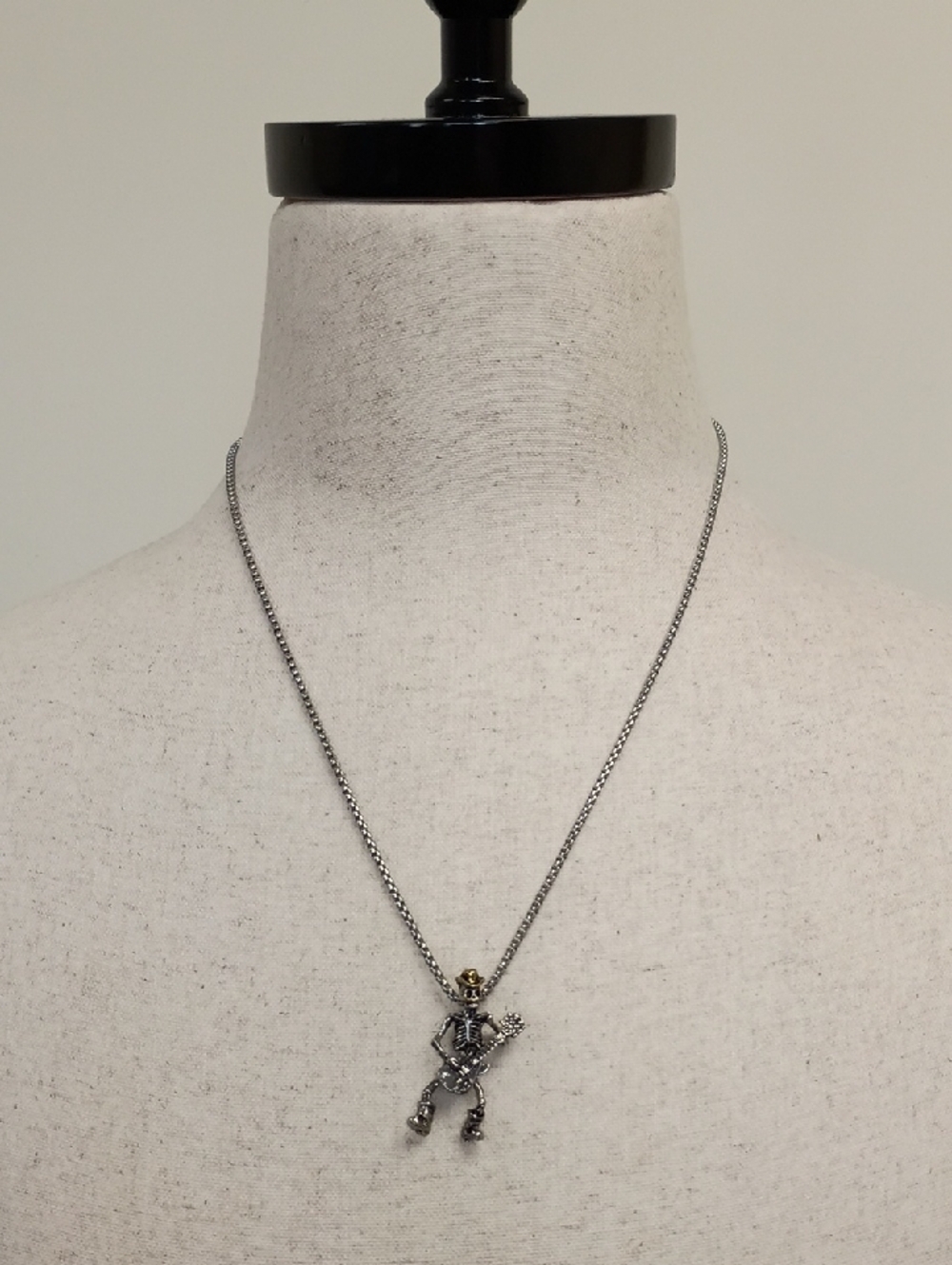 Skeleton Pendant Necklace Silver Tone Gothic Punk Charm Chain Unisex